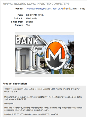 cryptojacking online advert offering Monero mining malware