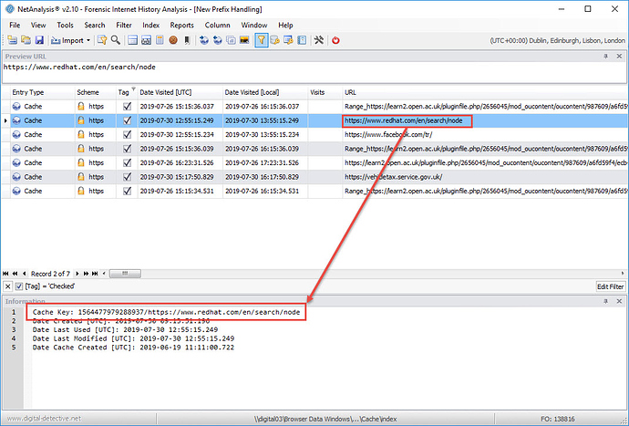 NetAnalysis showing Cache Prefix Removed and Cache Key displayed in Information Window