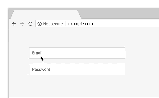 Type data into the form and the "Not secure" message goes from gray to red.