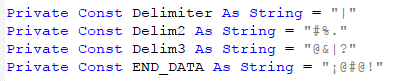 Figure 16. Several delimiters used by Proyecto RAT, file ClsRemoteRegistry.cls