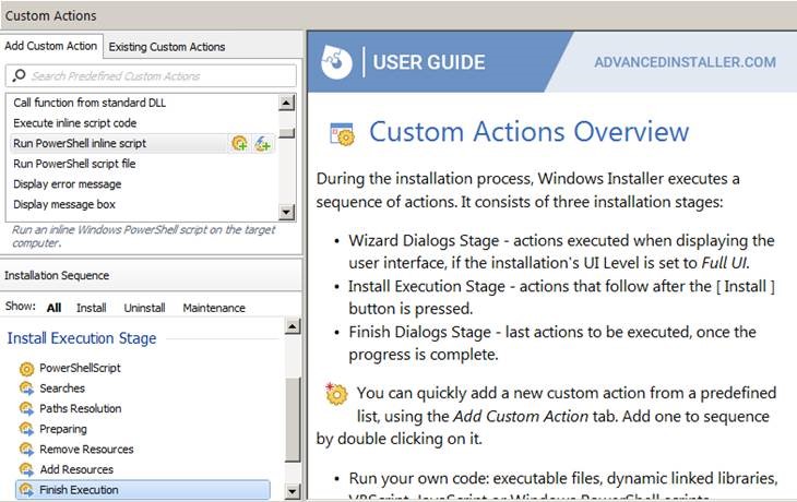 Figure 14. Advanced Installer with other custom actions